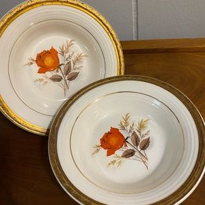 American Limoges Triumph Vermillion Rose Small Dessert Bowls 22-k Gold Set of 2